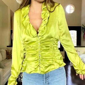 Women’s Armani Collezioni Silk Rouched Blouse. Size 6. Gorgeous Lime Green